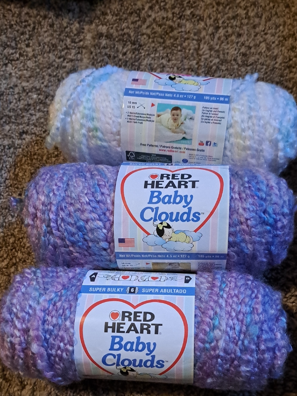 Red Heart Baby Clouds Super Bulky Yarn - Lavender & Pastel Mix